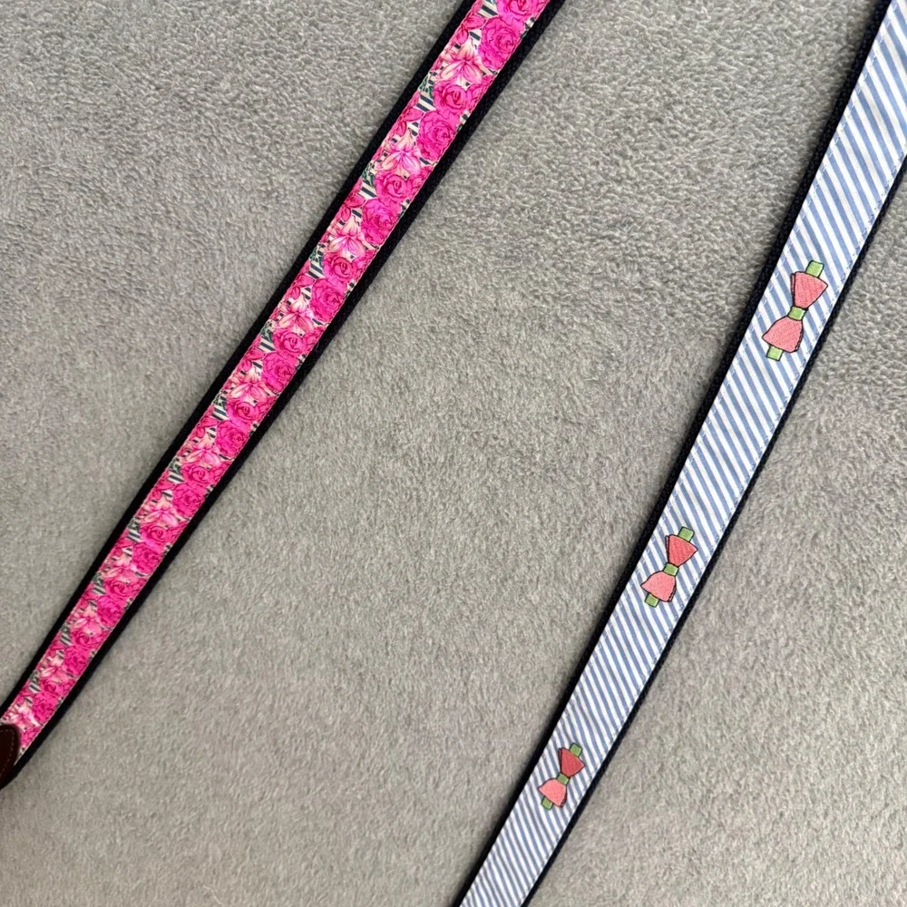 Vineyard Vines Kentucky Derby Belts Lot of 2 Men Size 44 Pink Floral Blue Bowtie